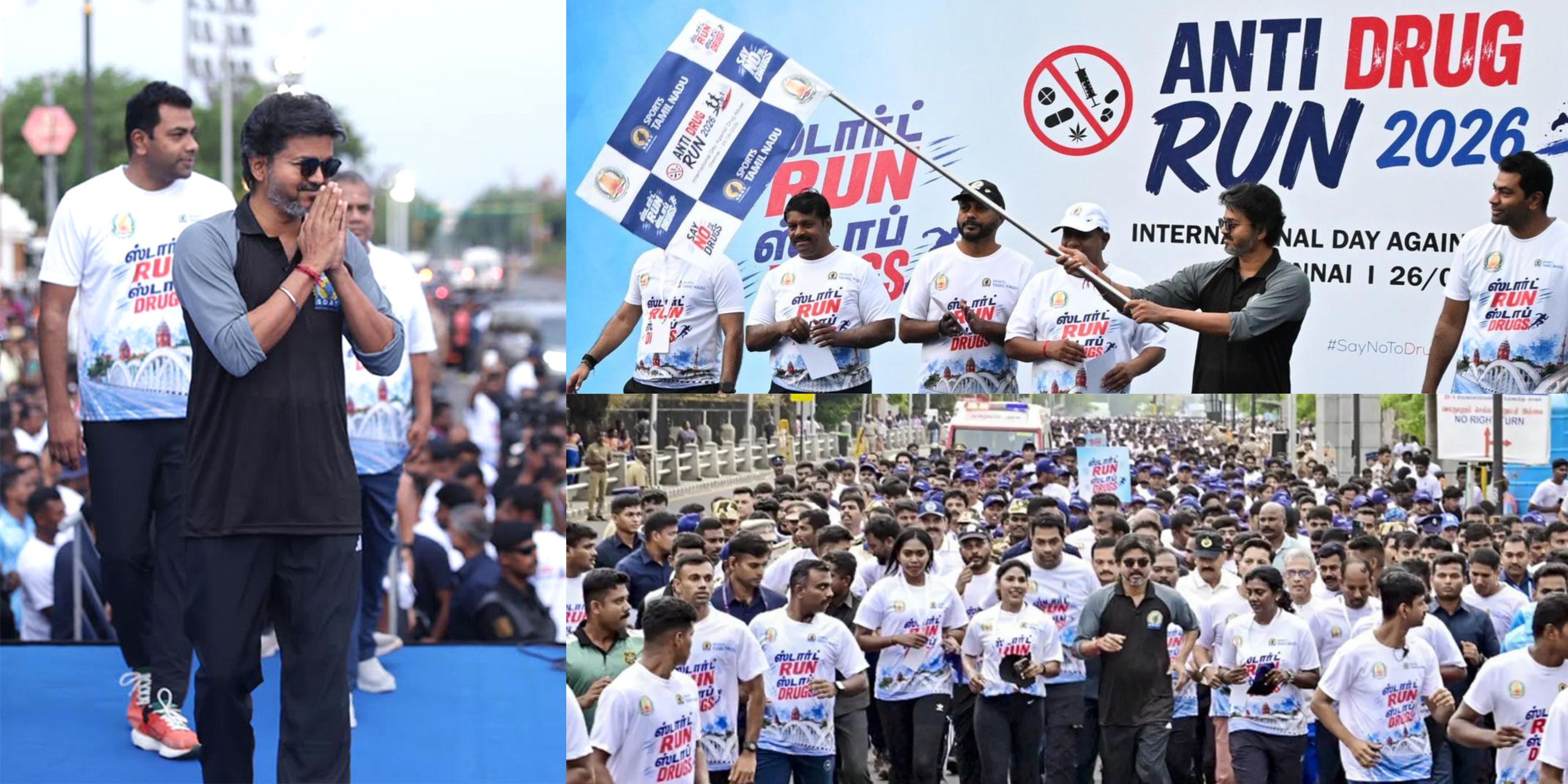 TN CM Vijay Runs Full 6km in Anti-Drug Marathon on Marina Beach